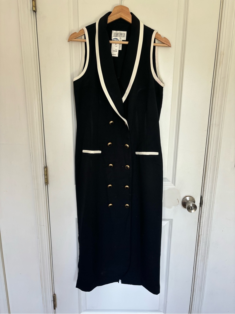 Vintage 90s Black & White Double Breasted Dress 6, Still w tags!